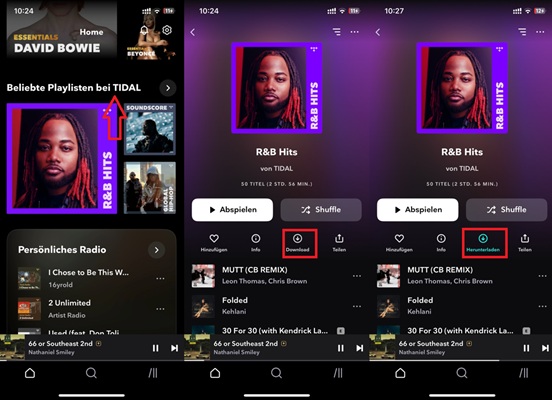 Tidal Playlists/Alben downloaden auf dem Handy