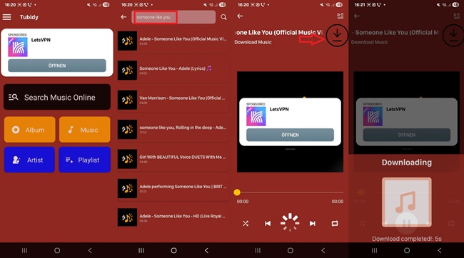 MP3-Datei herunterladen in der Tubidy-App