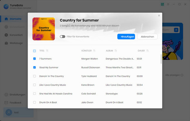 Amazon Music in Tuneboto hinzufügen