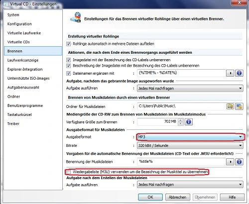 Virtual CD MP3 als Format