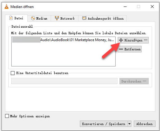 VLC M4B Dateien hinzufügen