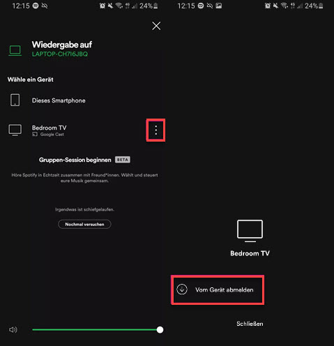 Vom Gerät abmelden bei Spotify