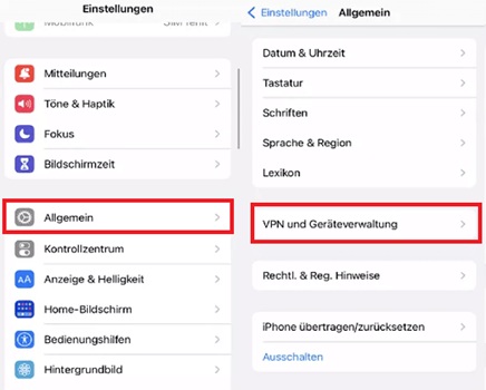 VPN und Geräteverwaltung iPhone