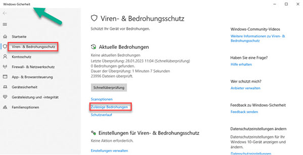 Windows Bedrohungsschutz löschen