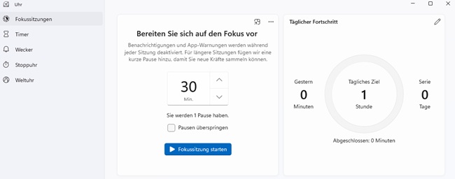 Windows-Fokussitzungen