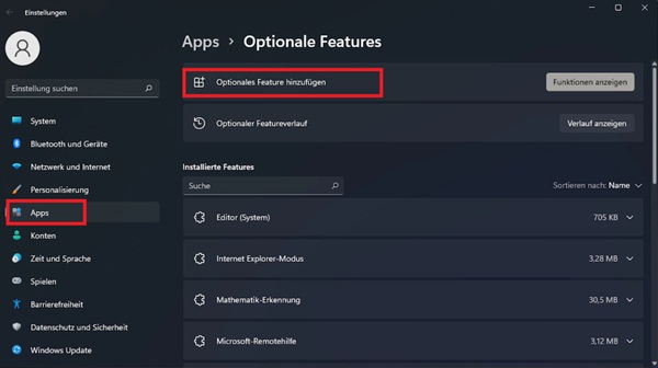 Optionales Feature hinzufügen auf Windows N