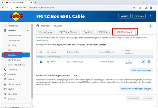 WireGuard-Option aufrufen