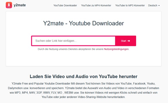 Y2mate Downloader Oberfläche