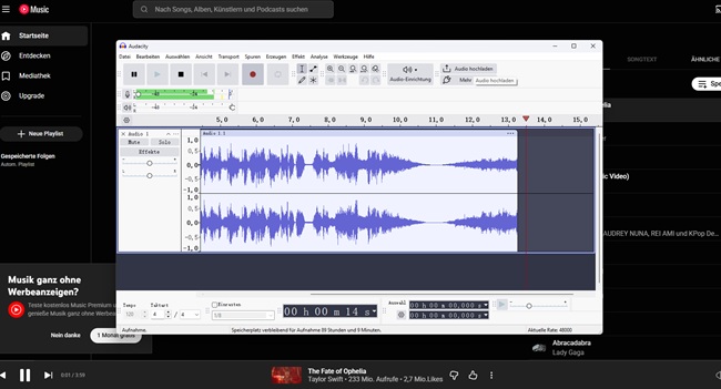 YouTube-Music aufnehmen mit Audacity