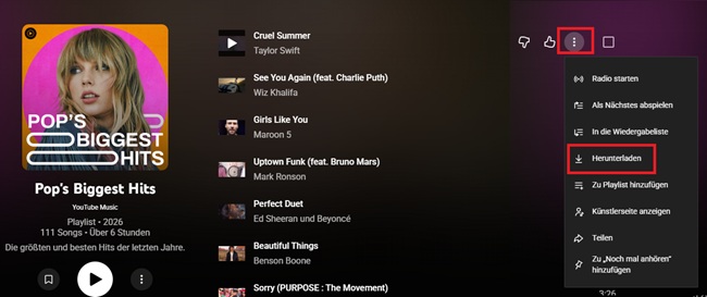 YouTube Music herunterladen im Webplayer