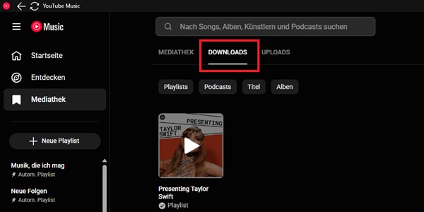 YouTube Music Downloads in der Mediathek