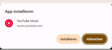 YouTube Music PWA Installation bestätigen