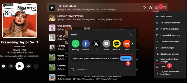YouTube Music Songlink kopieren