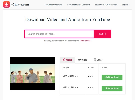 YouTube Video/Audio einfügen in Y2mate Downloader