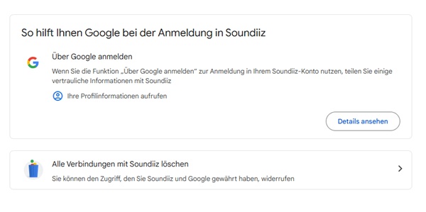 Zugriff auf Soundiiz und Google widerrufen
