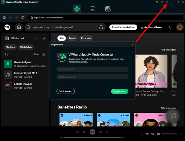 ViWizard Spotify MUsic Converter registrieren