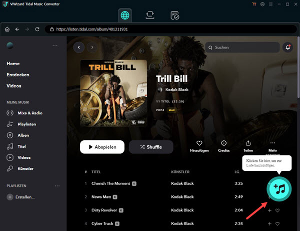 Tidal Musik hinzufügen